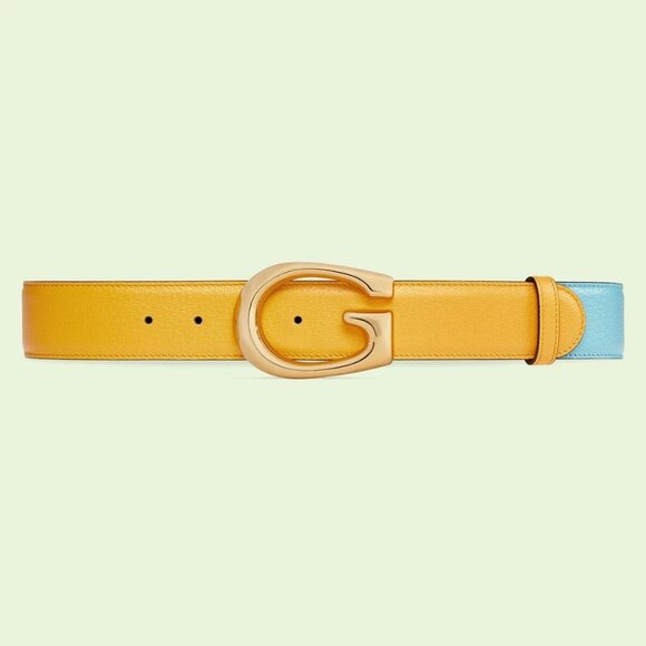 NEW  Gucci Mustard/Blue Leather Memorable G Buckle Belt 85 Cm main image 8